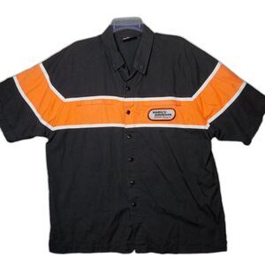 Harley Davidson Racing Men Sz L Button Down Shirt Short Sleeve Embroidered Logo
